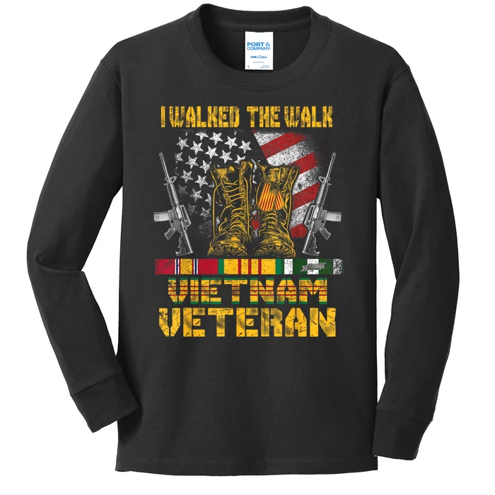 Vietnam Veteran With Us Flag With Combat Boots Patriotic Kids Long Sleeve Shirt