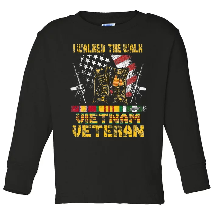 Vietnam Veteran With US Flag With Combat Boots Patriotic Toddler Long Sleeve Shirt