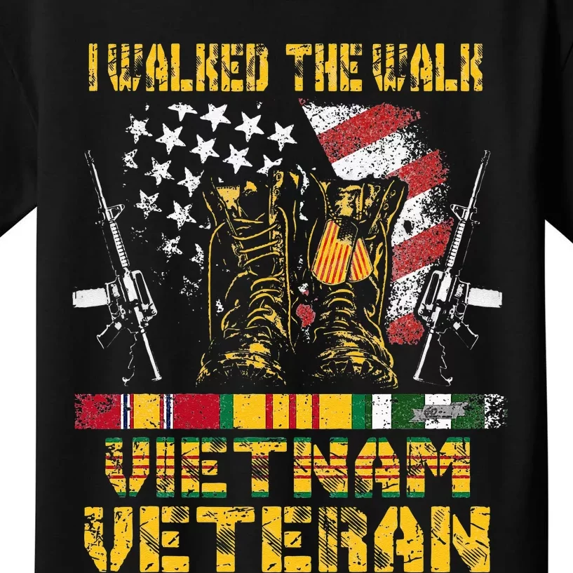 Vietnam Veteran With US Flag With Combat Boots Patriotic Kids T-Shirt