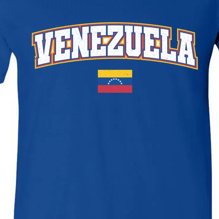 Venezuela Varsity World Flag Weathered Design Gift V-Neck T-Shirt