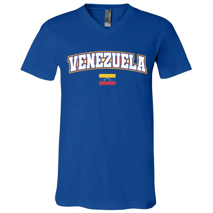 Venezuela Varsity World Flag Weathered Design Gift V-Neck T-Shirt