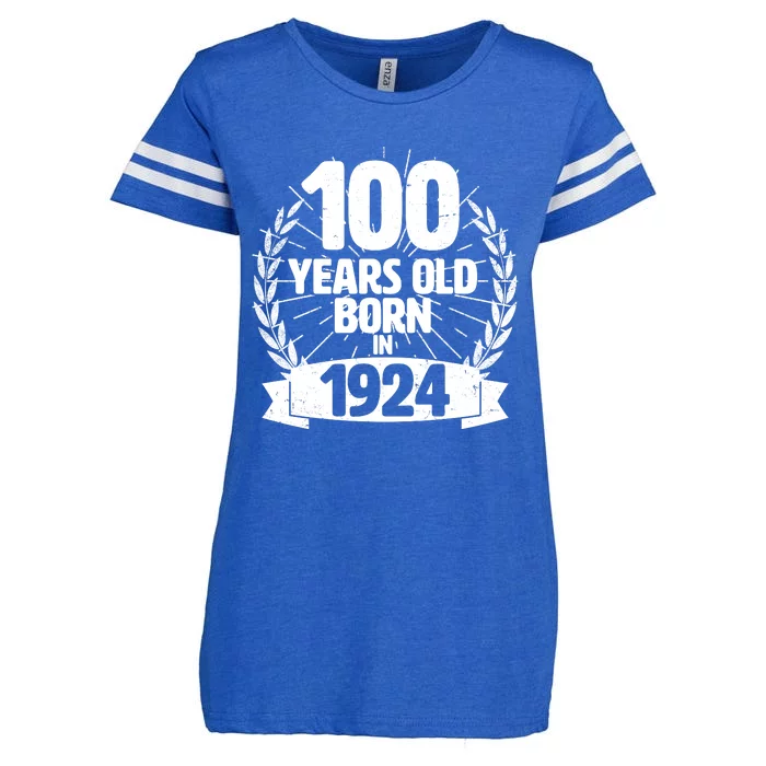 Vintage Wreath 100 Years Old Born In 1924 Birthday Enza Ladies Jersey Football T-Shirt