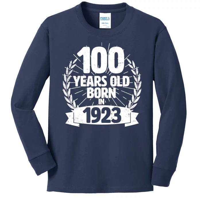 Vintage Wreath 100 Years Old Born In 1923 Birthday Kids Long Sleeve Shirt