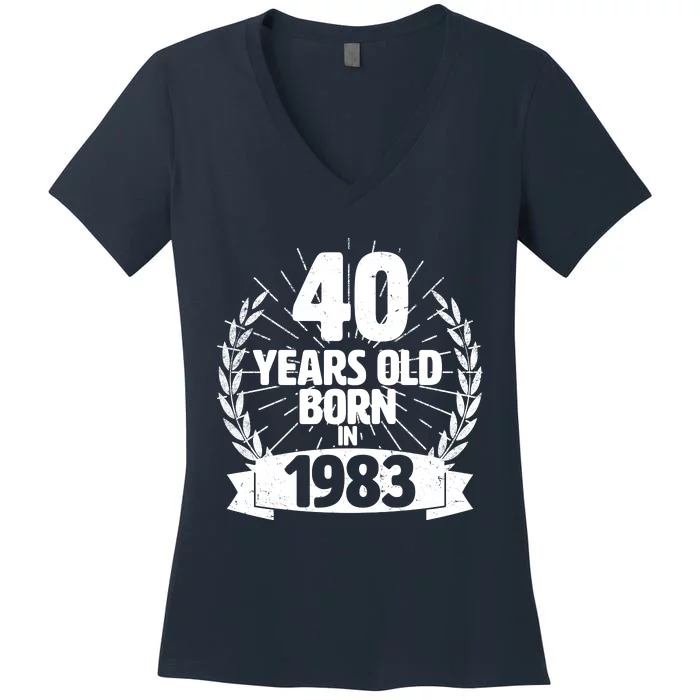 Vintage Wreath 40 Years Old Born In 1983 Birthday Women's V-Neck T-Shirt