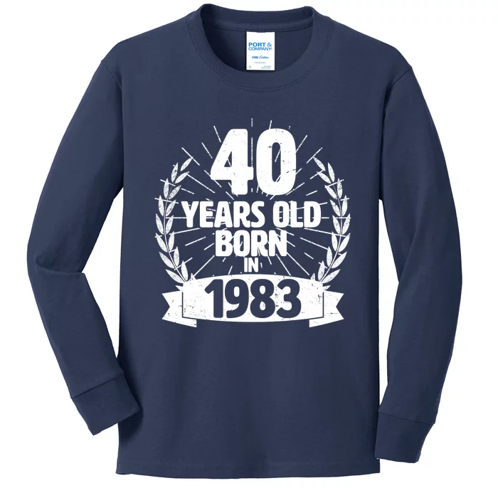 Vintage Wreath 40 Years Old Born In 1983 Birthday Kids Long Sleeve Shirt