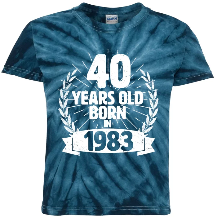 Vintage Wreath 40 Years Old Born In 1983 Birthday Kids Tie-Dye T-Shirt