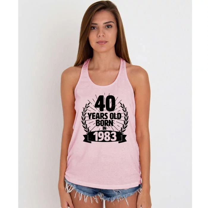 Vintage Wreath 40 Years Old Born In 1983 Birthday Women's Knotted Racerback Tank