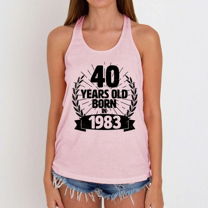 Vintage Wreath 40 Years Old Born In 1983 Birthday Women's Knotted Racerback Tank