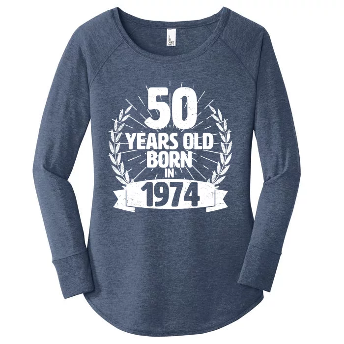 Vintage Wreath 50 Years Old Born In 1974 Birthday Women's Perfect Tri Tunic Long Sleeve Shirt