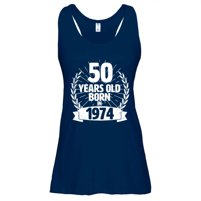 Vintage Wreath 50 Years Old Born In 1974 Birthday Ladies Essential Flowy Tank