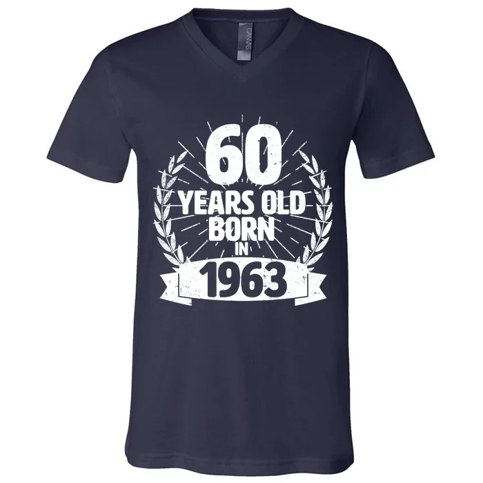 Vintage Wreath 60 Years Old Born In 1963 Birthday V-Neck T-Shirt