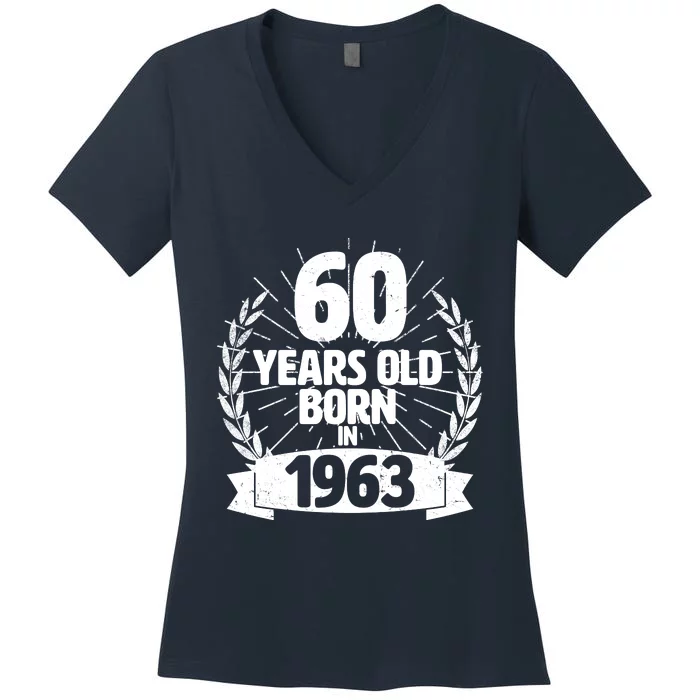 Vintage Wreath 60 Years Old Born In 1963 Birthday Women's V-Neck T-Shirt