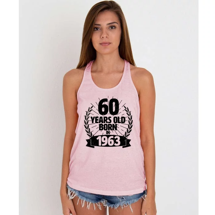 Vintage Wreath 60 Years Old Born In 1963 Birthday Women's Knotted Racerback Tank