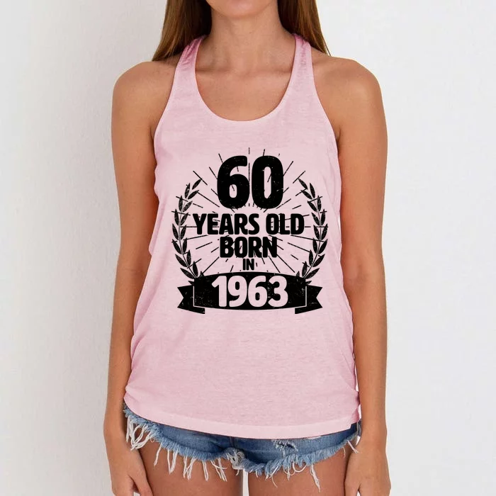 Vintage Wreath 60 Years Old Born In 1963 Birthday Women's Knotted Racerback Tank