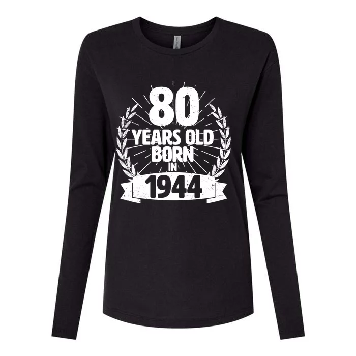 Vintage Wreath 80 Years Old Born In 1944 Birthday Womens Cotton Relaxed Long Sleeve T-Shirt