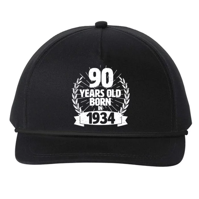 Vintage Wreath 90 Years Old Born In 1934 Birthday Snapback Five-Panel Rope Hat