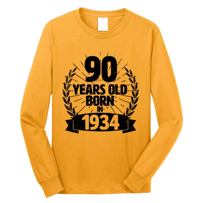 Vintage Wreath 90 Years Old Born In 1934 Birthday Long Sleeve Shirt