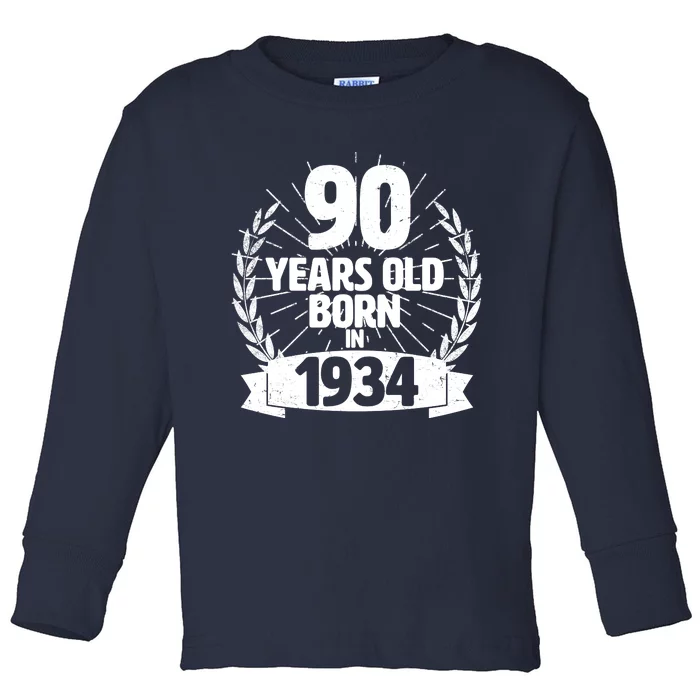 Vintage Wreath 90 Years Old Born In 1934 Birthday Toddler Long Sleeve Shirt