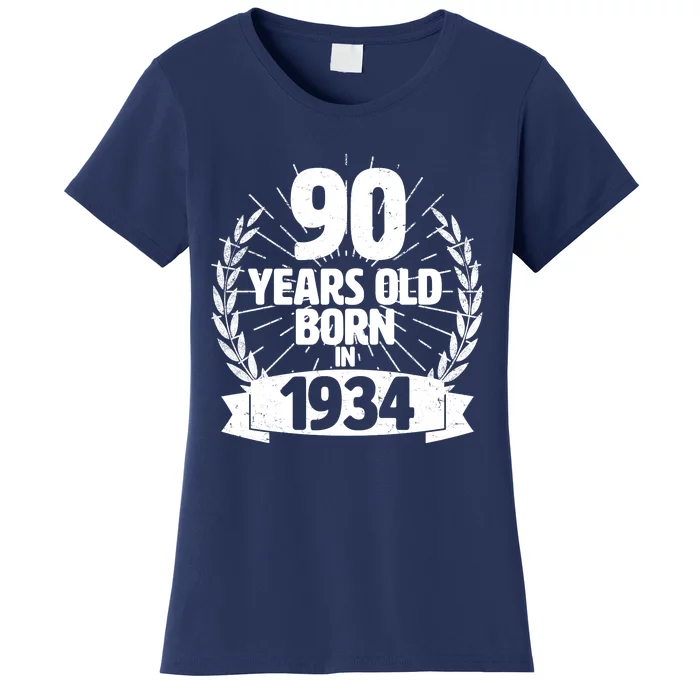 Vintage Wreath 90 Years Old Born In 1934 Birthday Women's T-Shirt