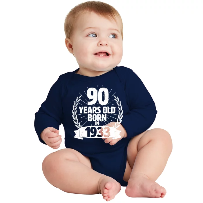 Vintage Wreath 90 Years Old Born In 1933 Birthday Baby Long Sleeve Bodysuit