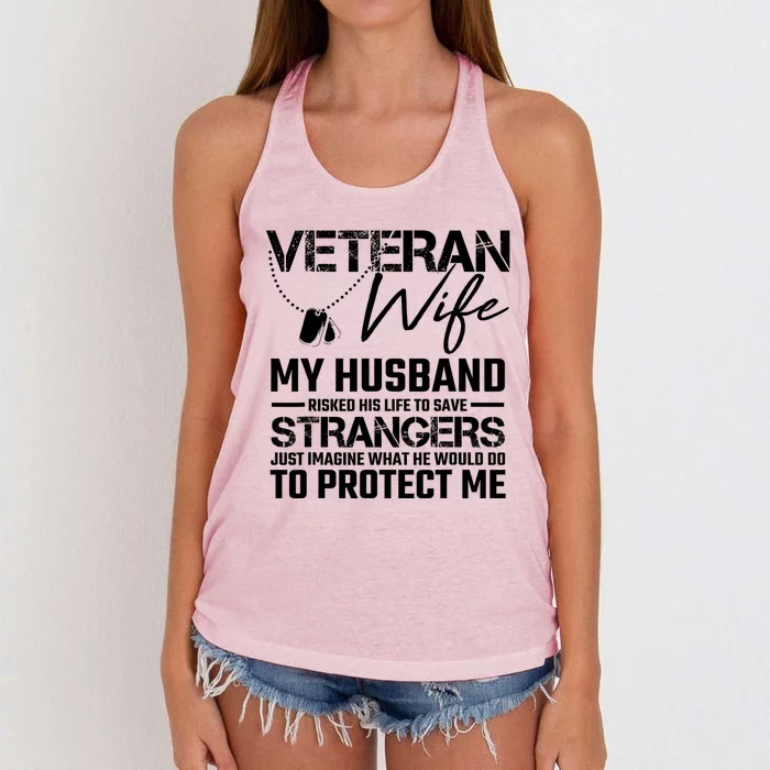 Veteran Wife Army Husband Soldier Saying Cool Military Gift Women's Knotted Racerback Tank