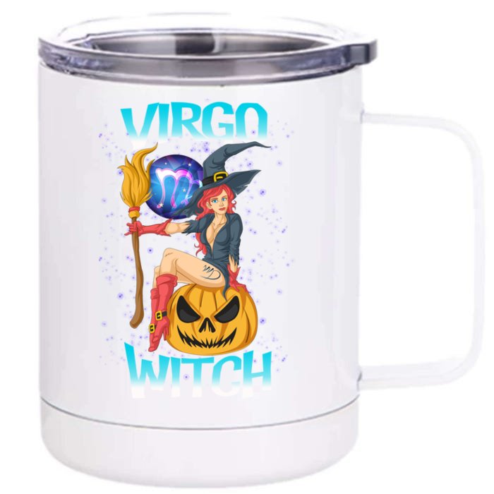 Virgo Witch And Cute Pumpkin And Astrology Gift Front & Back 12oz Stainless Steel Tumbler Cup