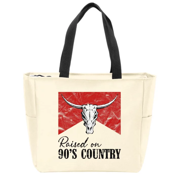 Vintage Western Bull Skull Raised On 90S Country Music Zip Tote Bag