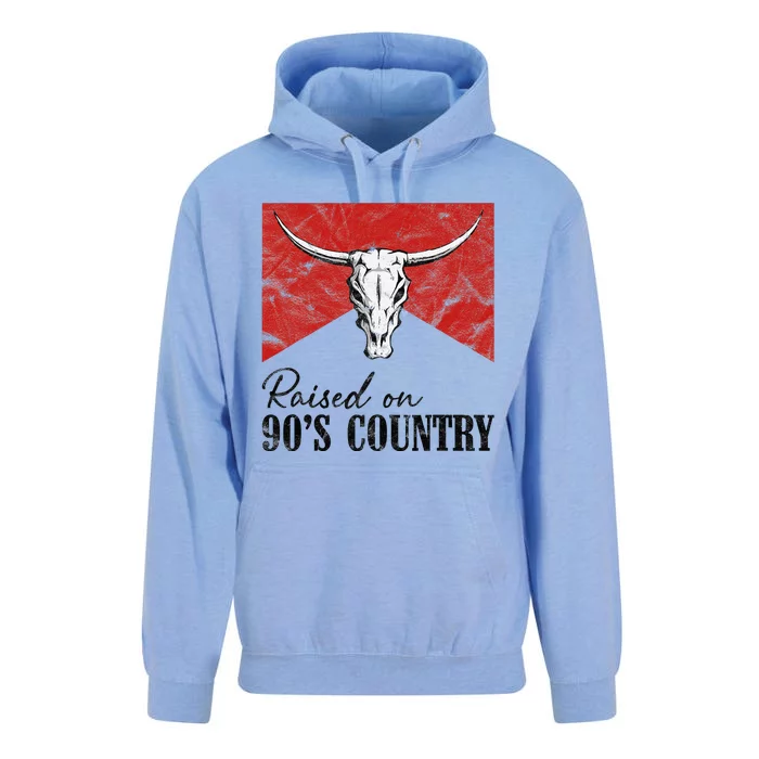 Vintage Western Bull Skull Raised On 90S Country Music Unisex Surf Hoodie