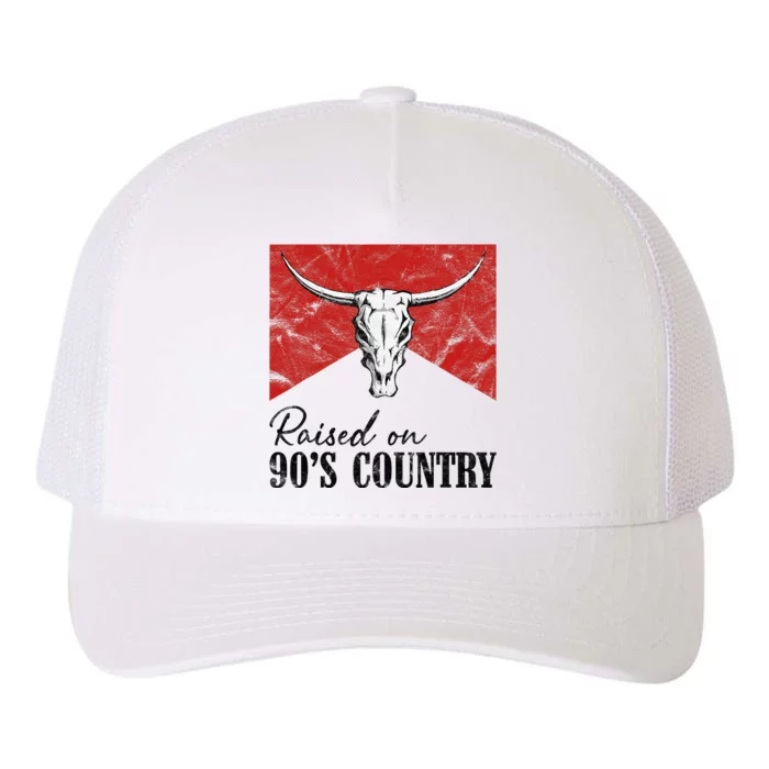 Vintage Western Bull Skull Raised On 90S Country Music Yupoong Adult 5-Panel Trucker Hat