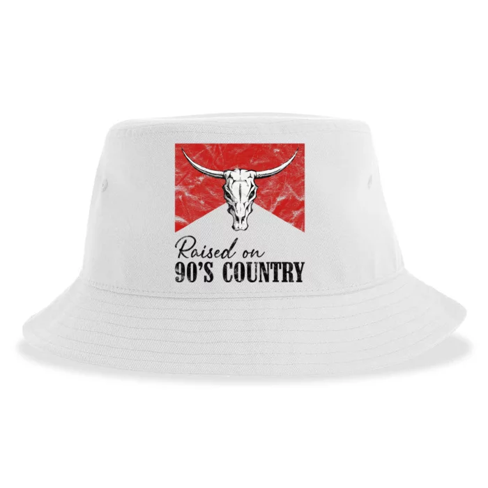 Vintage Western Bull Skull Raised On 90S Country Music Sustainable Bucket Hat