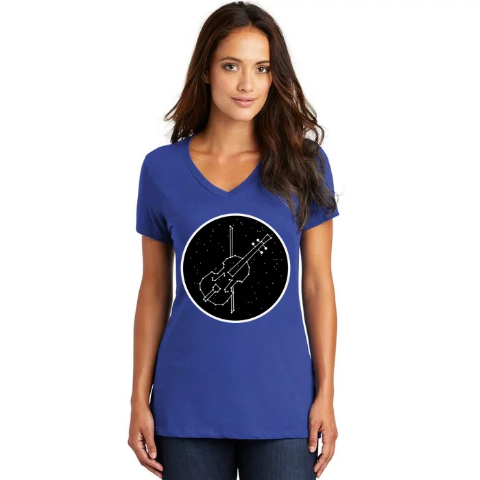 Violin With Bow For Violinist Stars Constellation Gift Women's V-Neck T-Shirt