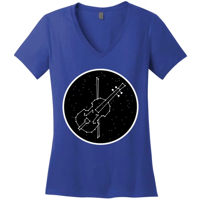 Violin With Bow For Violinist Stars Constellation Gift Women's V-Neck T-Shirt