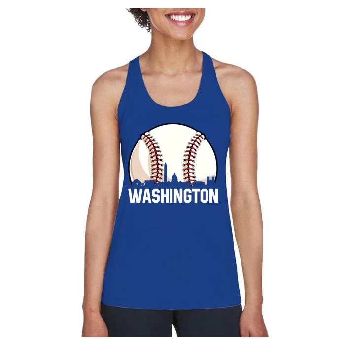 Vintage Washington Cityscape Retro Dad Baseball Lover Great Gift Women's Racerback Tank