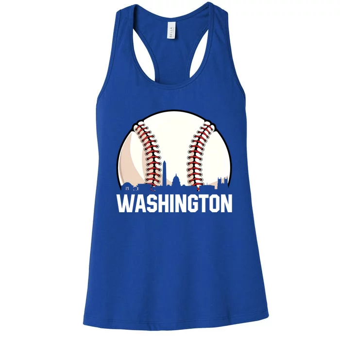 Vintage Washington Cityscape Retro Dad Baseball Lover Great Gift Women's Racerback Tank