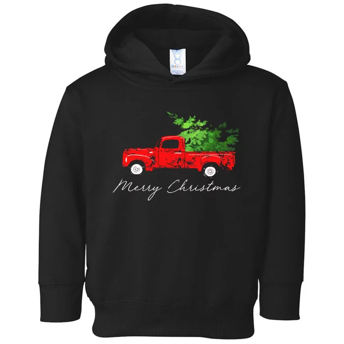 Vintage Wagon Christmas Tree On Car Toddler Hoodie