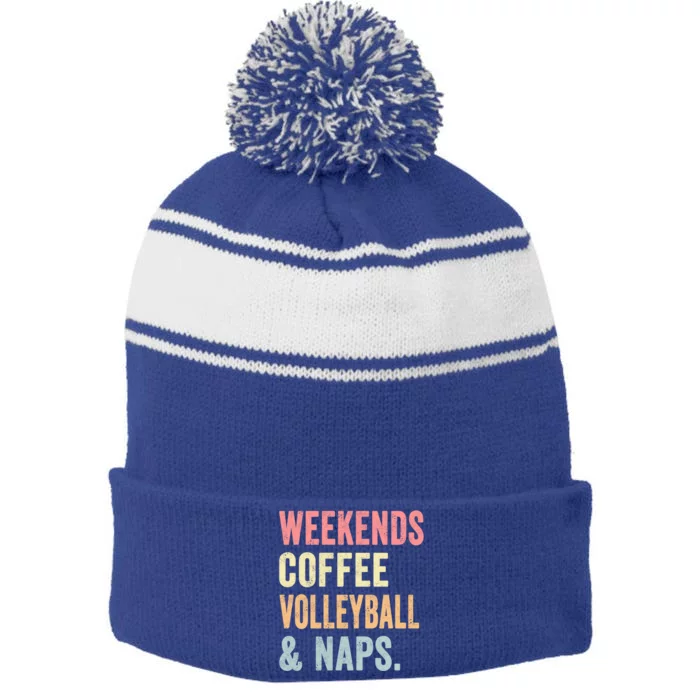 Vintage Weekends Coffee Volleyball And Naps Player Coach Dad Cute Gift Stripe Pom Pom Beanie