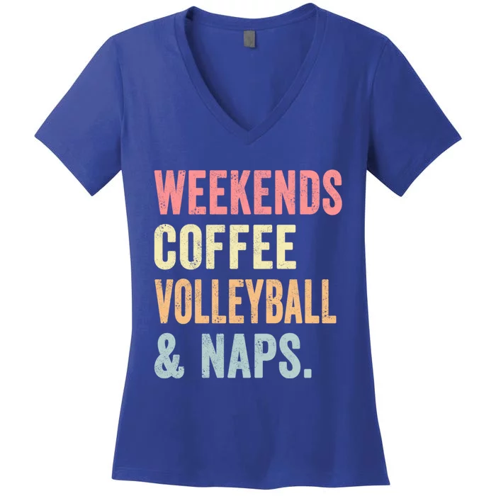 Vintage Weekends Coffee Volleyball And Naps Player Coach Dad Cute Gift Women's V-Neck T-Shirt