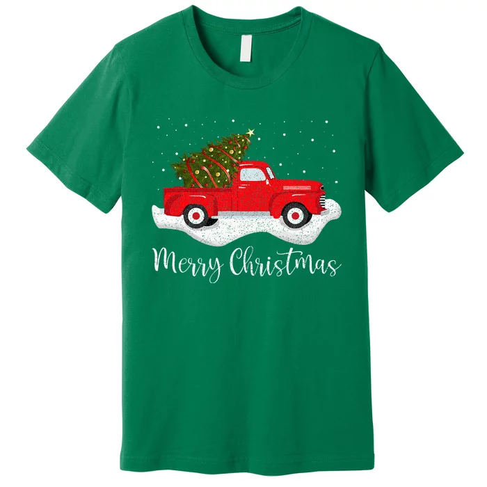 Vintage Wagon Christmas Tree On Car Xmas Red Truck Premium T-Shirt