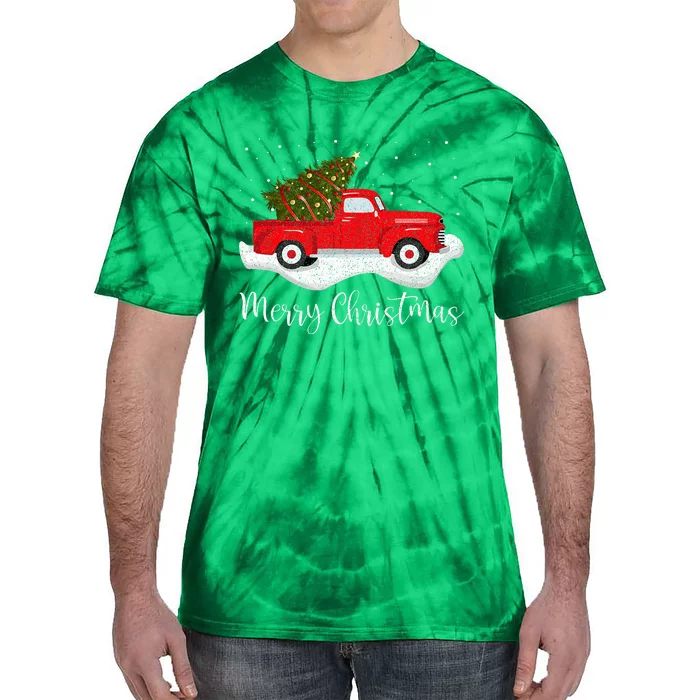 Vintage Wagon Christmas Tree On Car Xmas Red Truck Tie-Dye T-Shirt