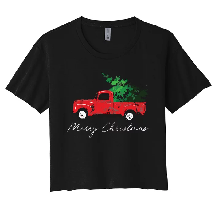 Vintage Wagon Christmas Tree On Car Xmas Vacation Women's Crop Top Tee