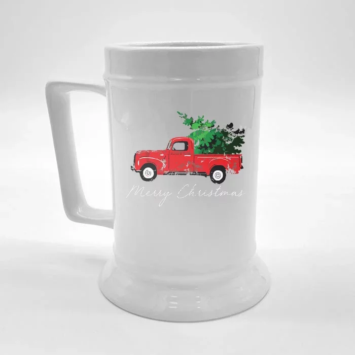 Vintage Wagon Christmas Tree On Car Xmas Vacation Front & Back Beer Stein