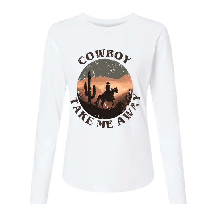 Vintage Western Cowgirl Take Me Away Womens Cotton Relaxed Long Sleeve T-Shirt