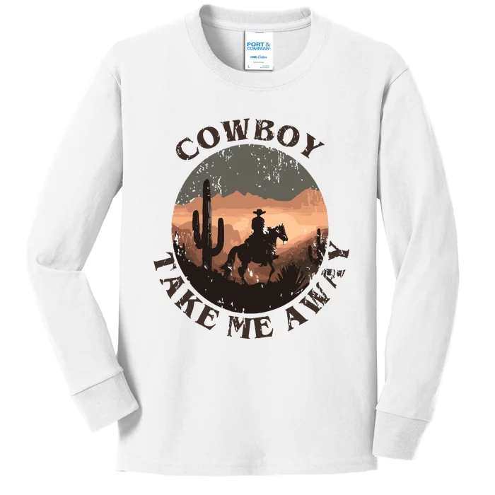 Vintage Western Cowgirl Take Me Away Kids Long Sleeve Shirt