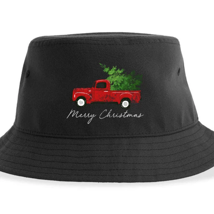 Vintage Wagon Christmas Truck Sustainable Bucket Hat