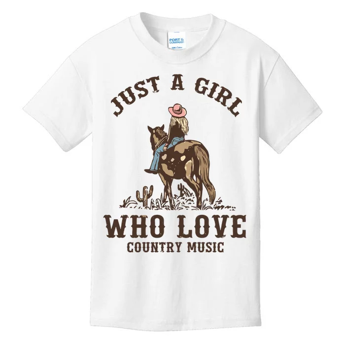 Vintage Western Cowgirl Just A Girl Who Love Country Music Kids T-Shirt