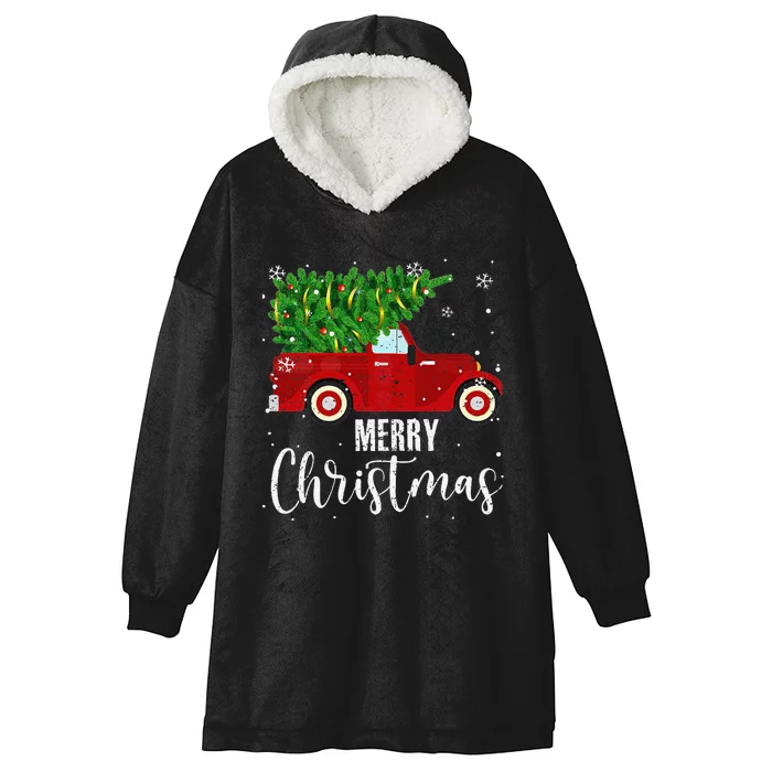 Vintage Wagon Christmas Tree On Car Xmas Vacation Hooded Wearable Blanket