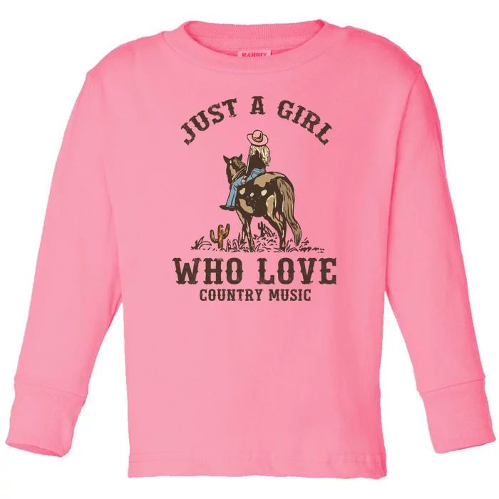 Vintage Western Cowgirl Just A Girl Who Love Country Music Toddler Long Sleeve Shirt