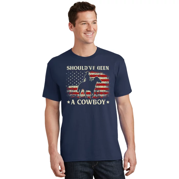 Vintage Western Country USA FLag Should've Been A Cowboy T-Shirt