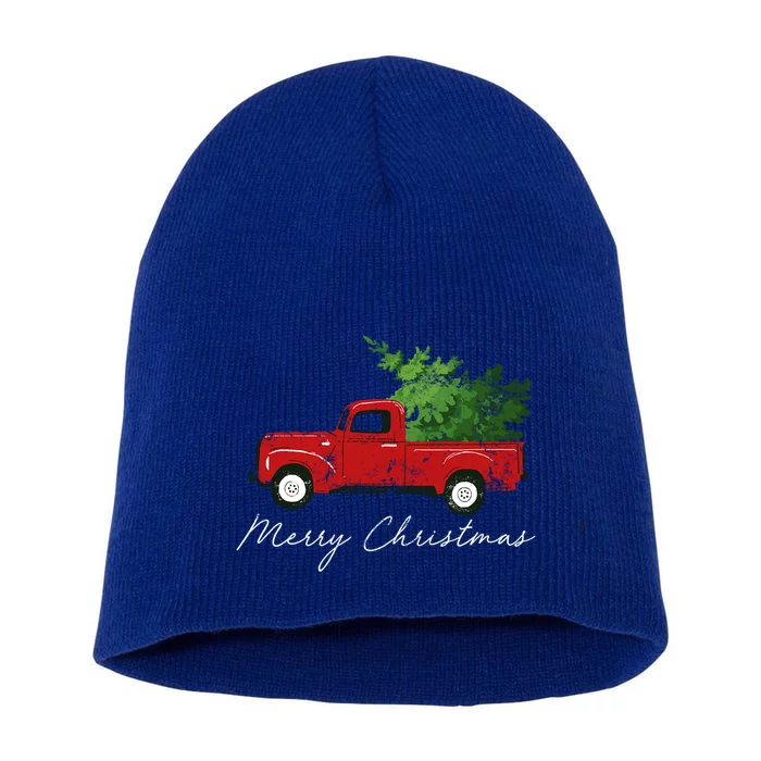 Vintage Wagon Christmas Great Gift Tree On Truck Gift Short Acrylic Beanie