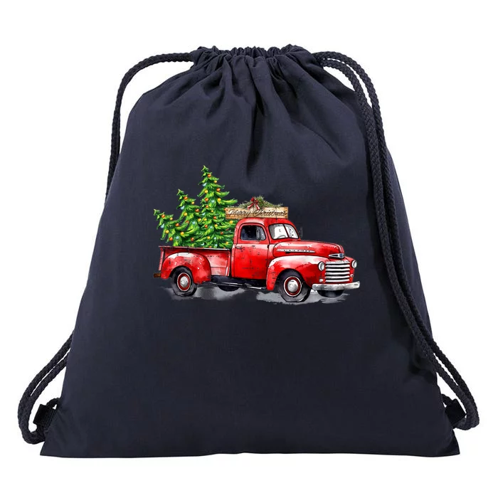 Vintage Wagon Christmas Shirts Xmas Tree On Car Red Truck Drawstring Bag